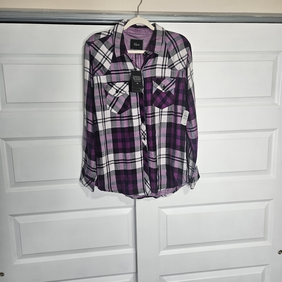 NWT Rails Hunter Plaid Shirt - Purple & Cream - Size Medium - CUSP Neiman Marcus - Picture 2 of 5